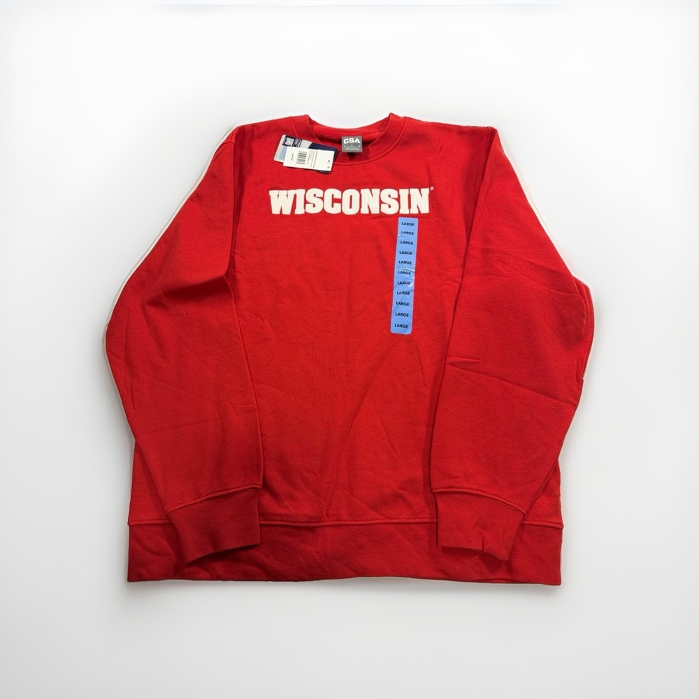 Wisconsin Badgers Red Embroidered Crewneck Sweatshirt Large NWT Red & White